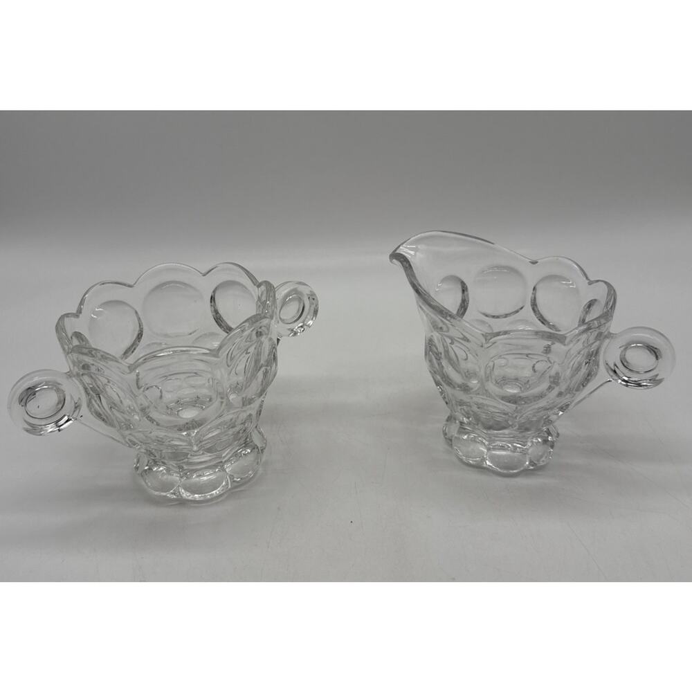 Vintage Heisey Glass Clear Whirlpool Provincial Open Sugar And Creamer Set